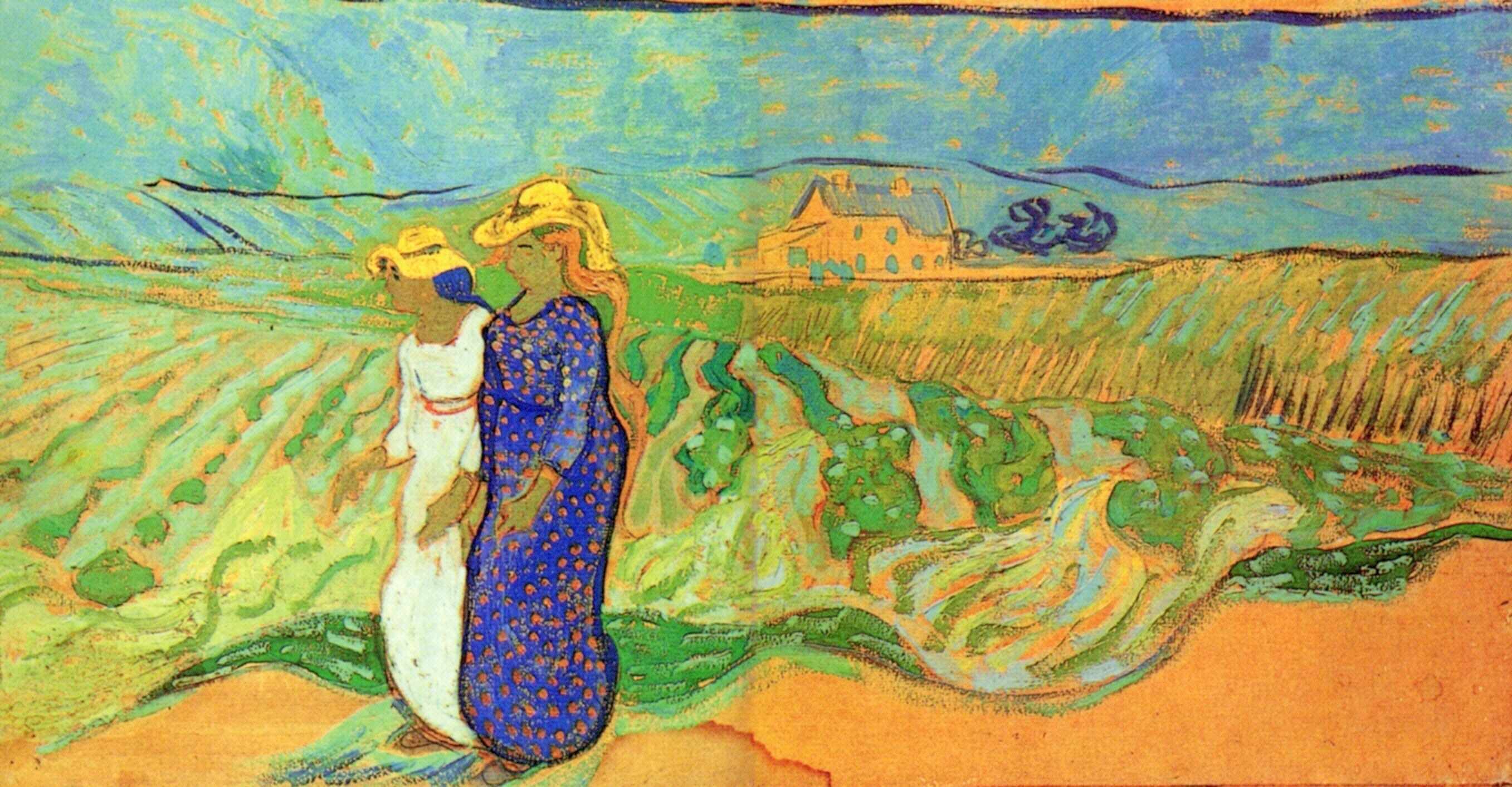 Two Women Crossing the Fields