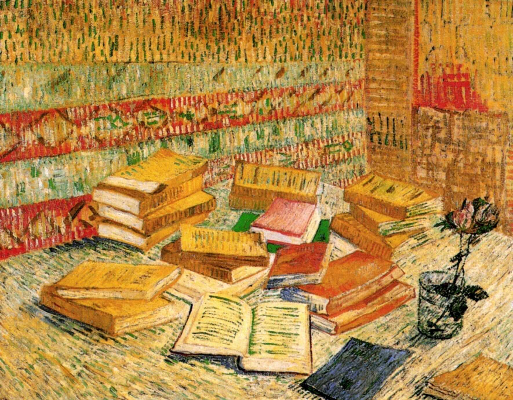 Still Life with French Novels and a Rose